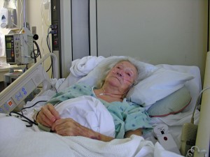 Woman with broken hip in hospital